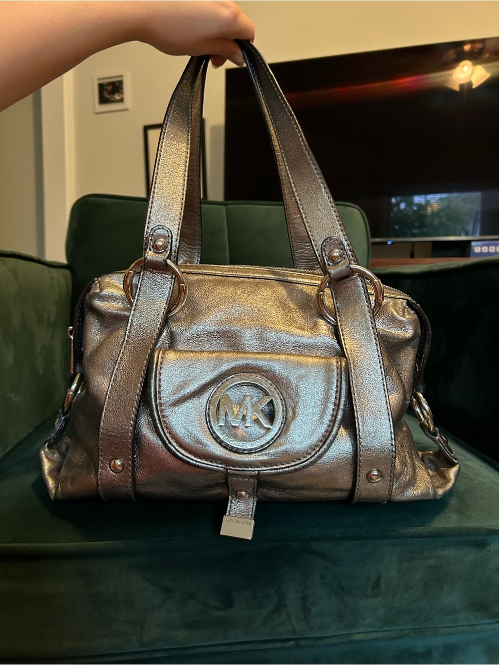 Michael Kors Metallic Silver-Gray Shoulder Satchel